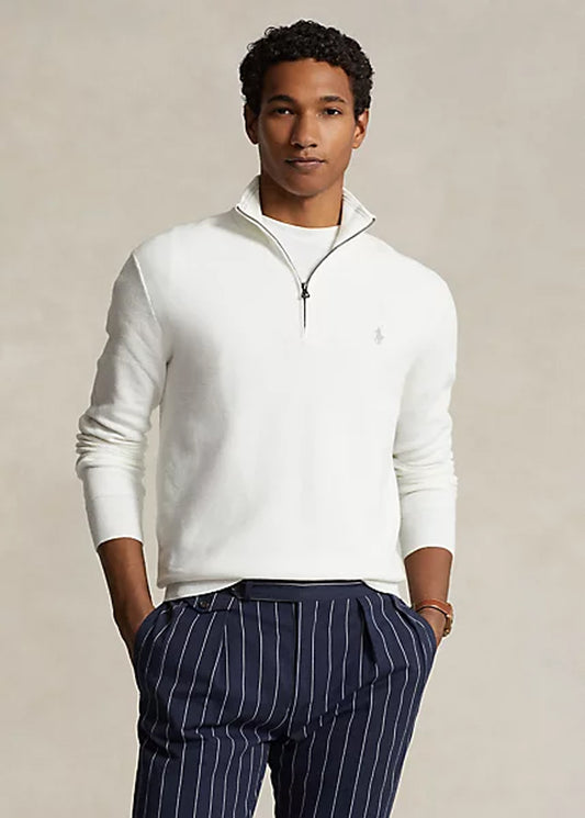Mesh-Knit Cotton Quarter-Zip Jumper Deckwash White