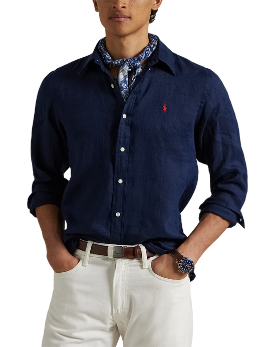 Slim Fit Linen Shirt Newport Navy