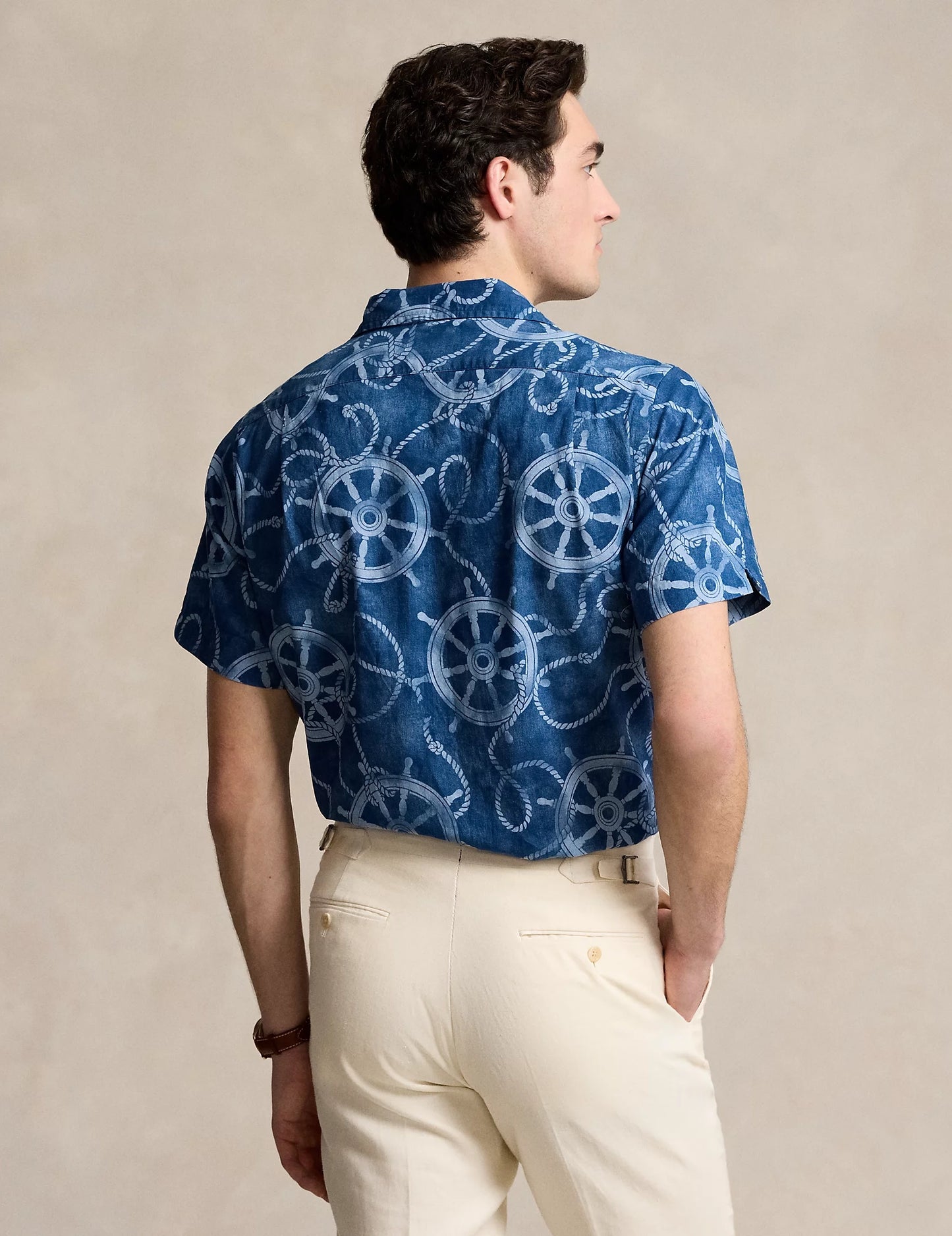 Classic Fit Cotton Linen Camp Shirt Ropes & Ship Wheel