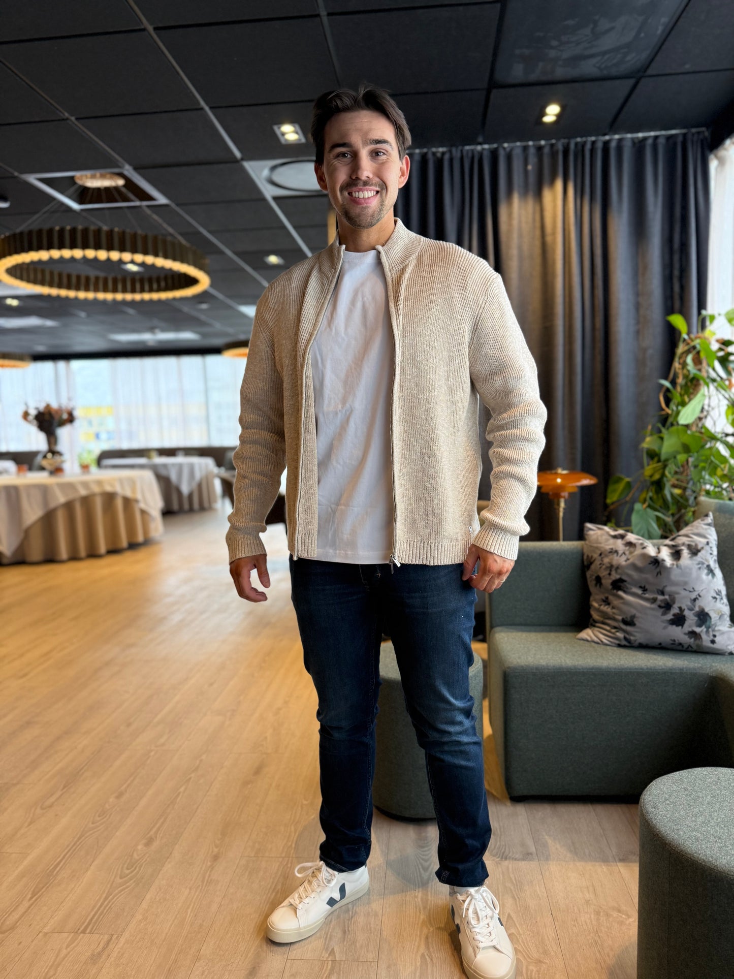 ATLANTIC ZIP CARDIGAN SAND MIX