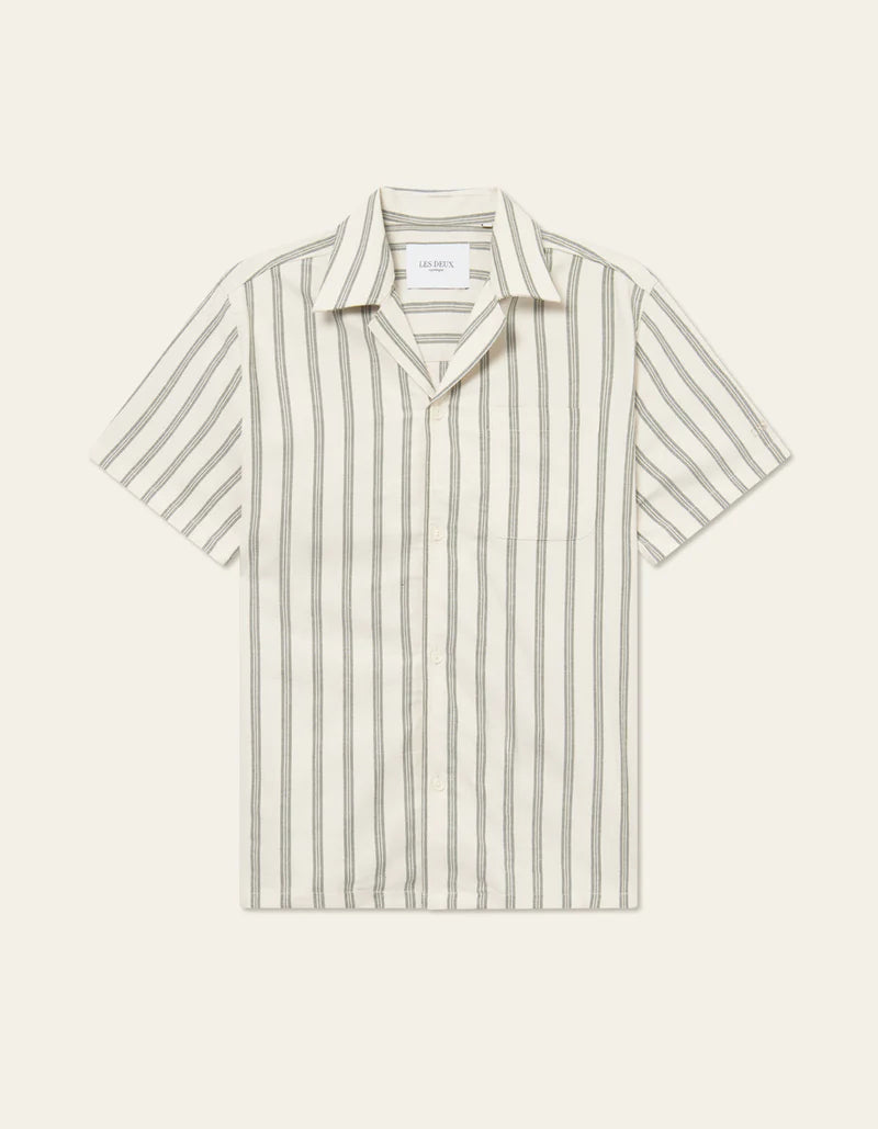 LAWSON STRIPE SS SHIRT IVORY/CHIVE GREEN