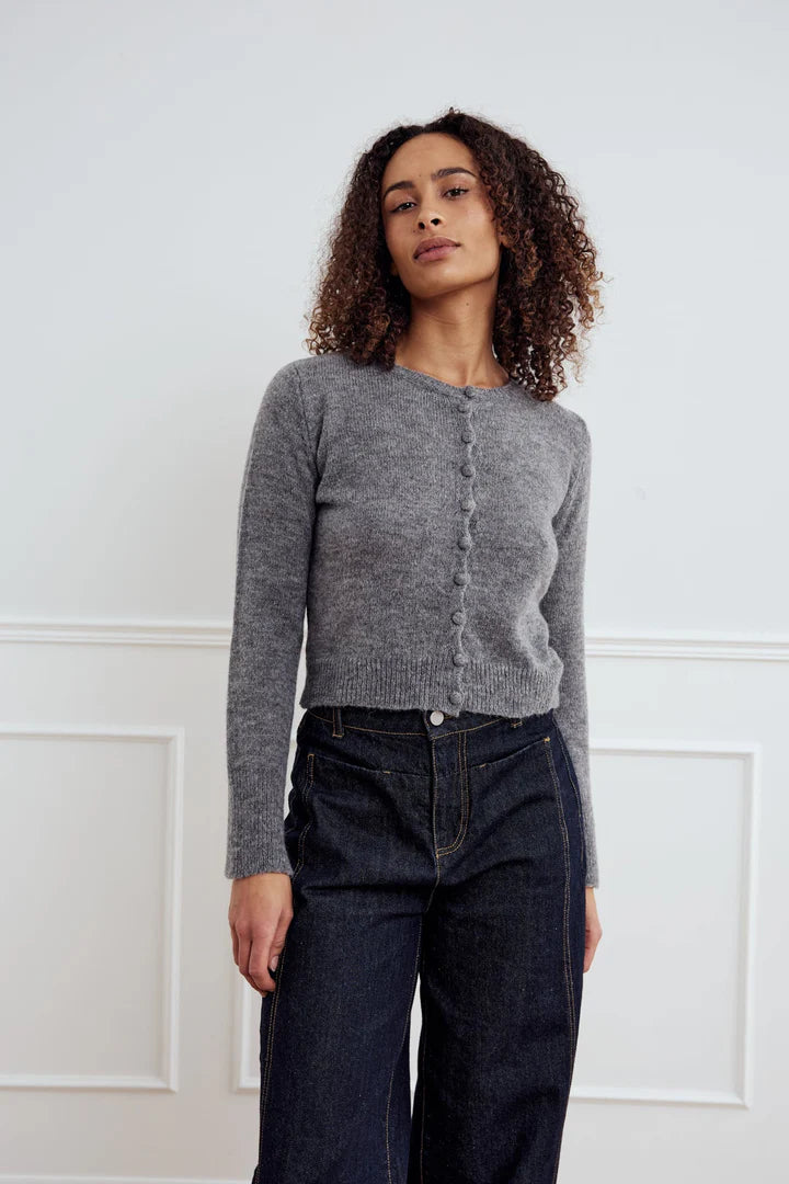 LYA KNIT CARDIGAN DARK GREY MELANGE