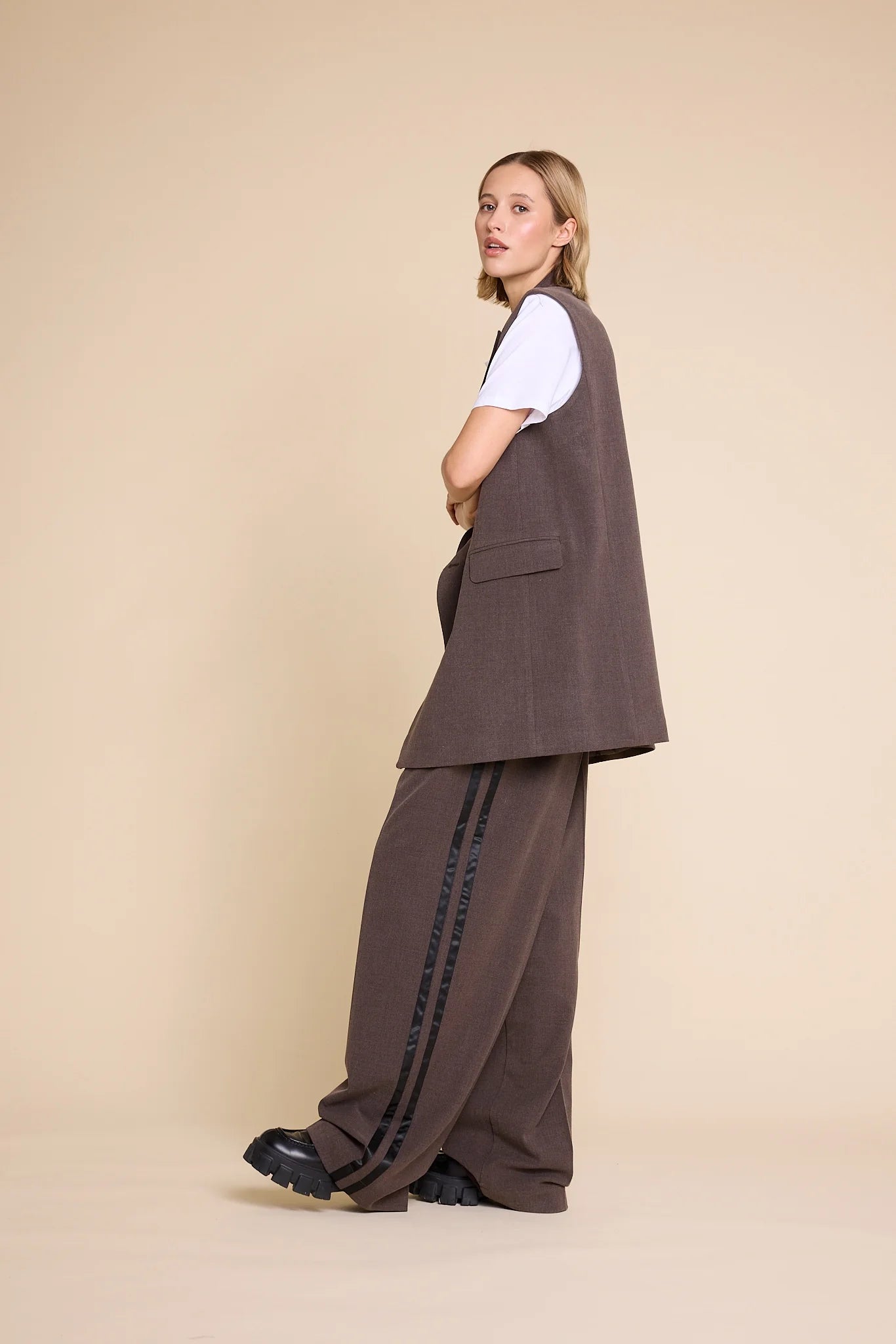 URSULA WOOL TROUSERS BROWN STRIPE