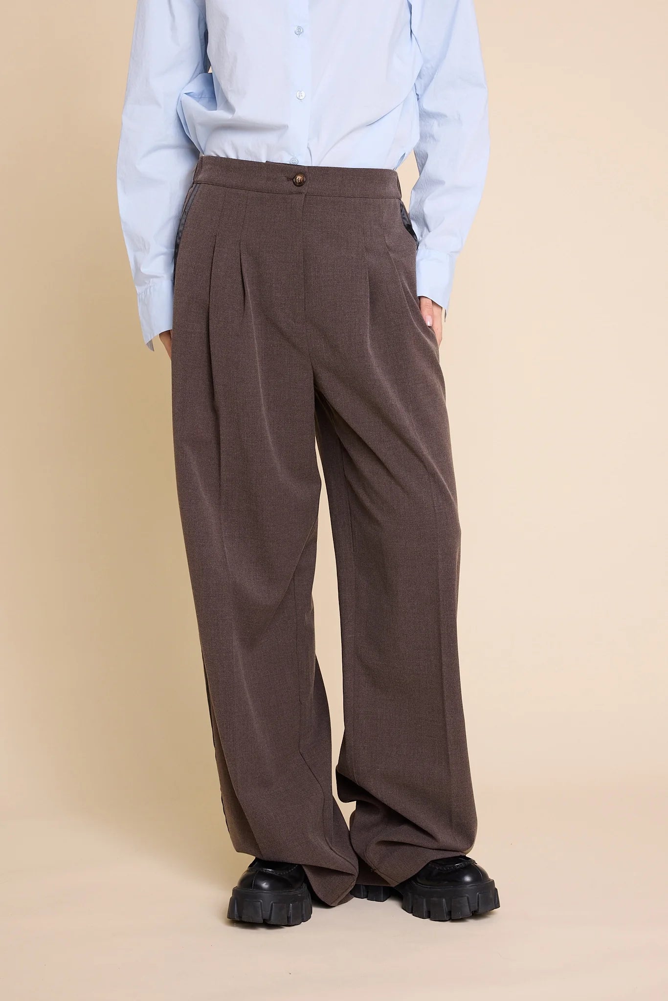 URSULA WOOL TROUSERS BROWN STRIPE