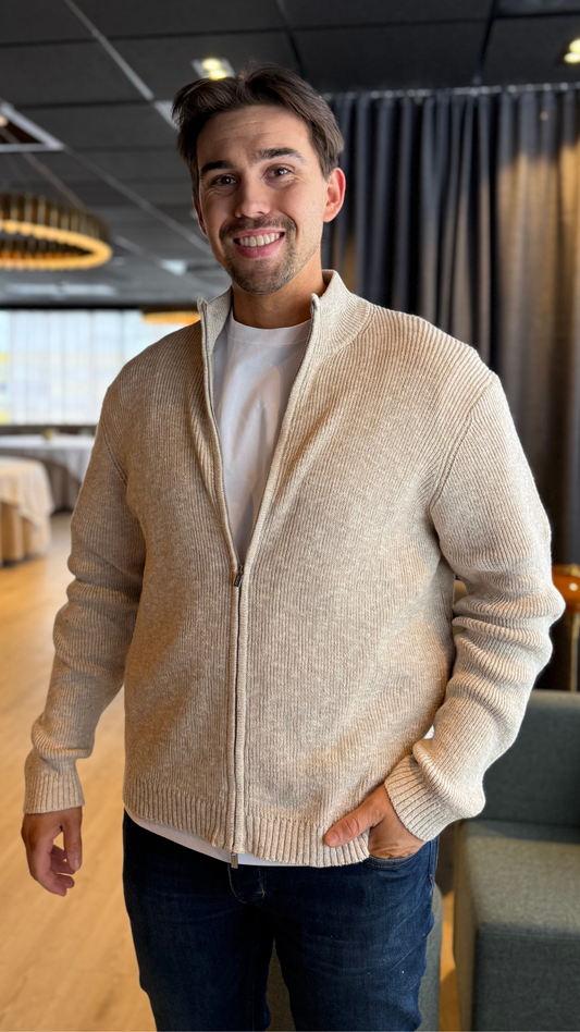 ATLANTIC ZIP CARDIGAN SAND MIX