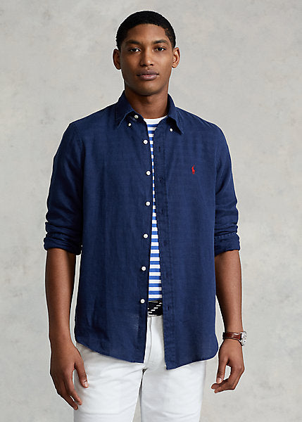 Slim Fit Linen Shirt Newport Navy