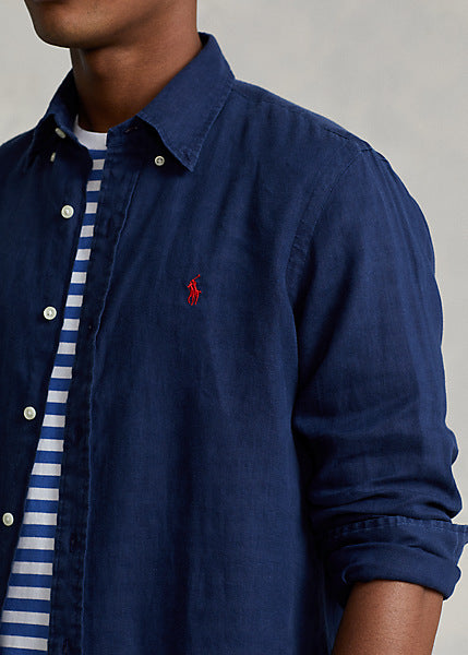 Slim Fit Linen Shirt Newport Navy