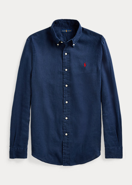 Slim Fit Linen Shirt Newport Navy