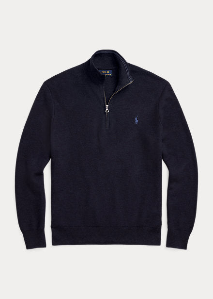 MESH-KNIT COTTON QUARTER ZIP JUMPER NAVY