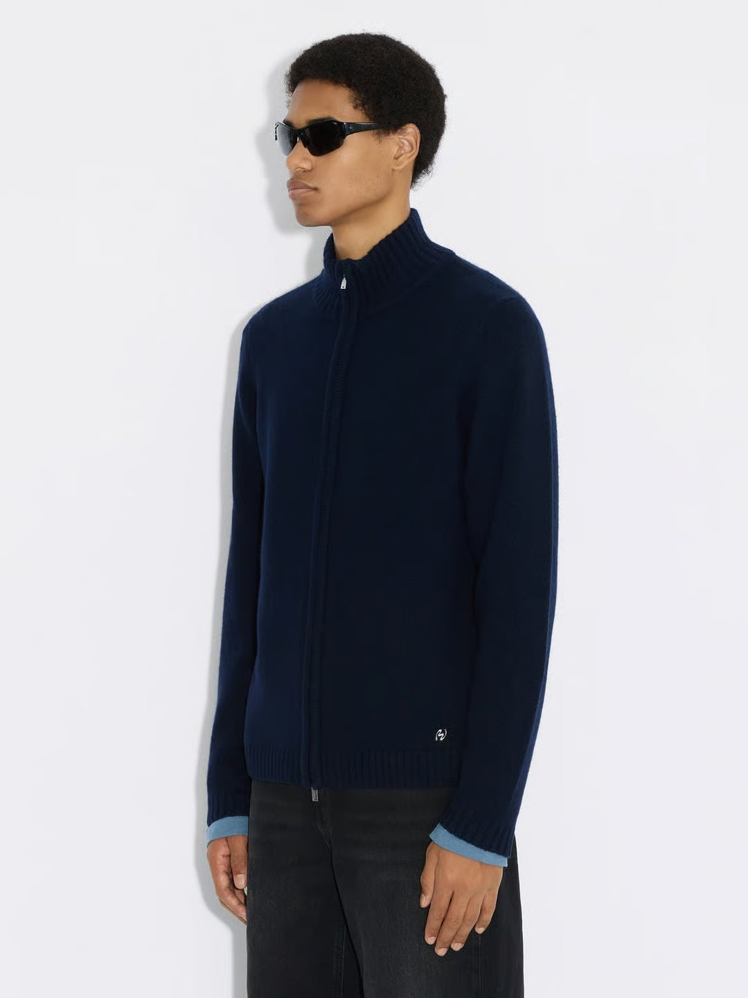ZIP-UP WOOL CARDIGAN - BLÅ