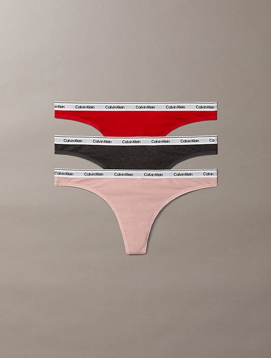 THONG 3PK GREY/RED/PINK