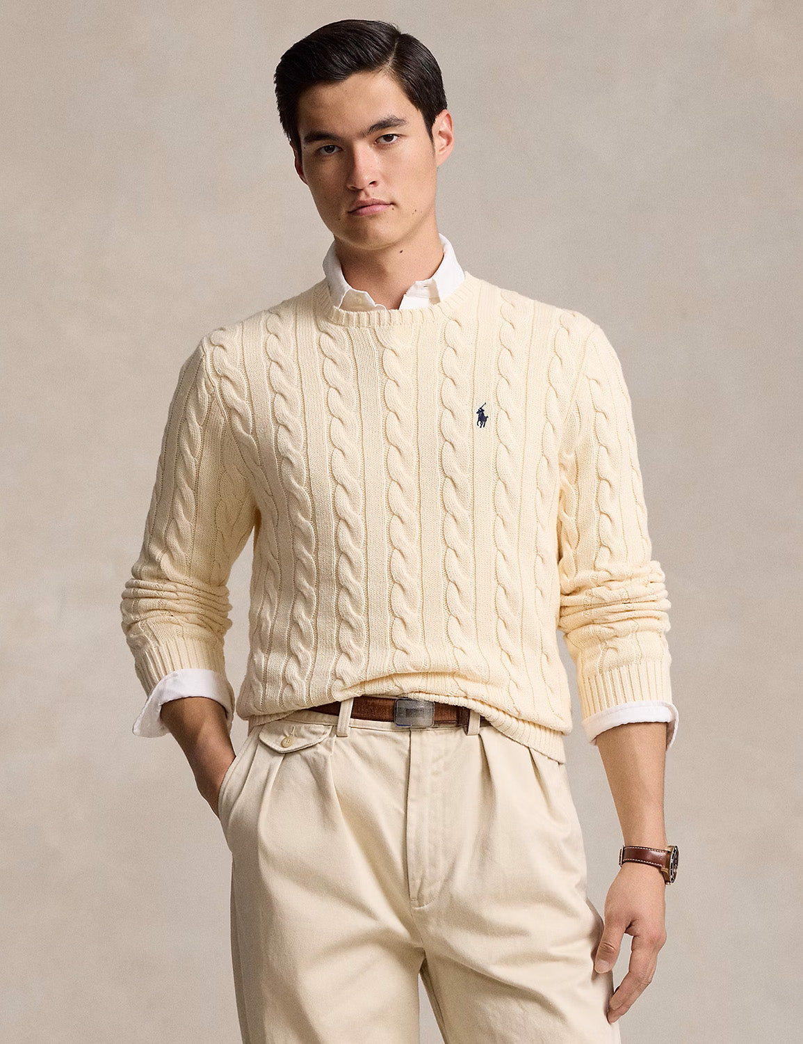 CABLE-KNIT COTTON JUMPER ANDOVER CREAM