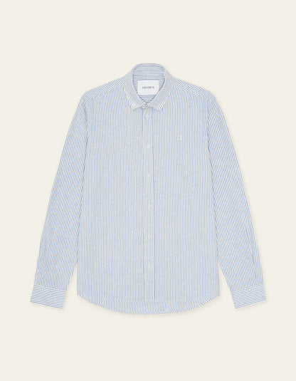 KONRAD STRIPE COTTON LINEN SHIRT ALLURE BLUE