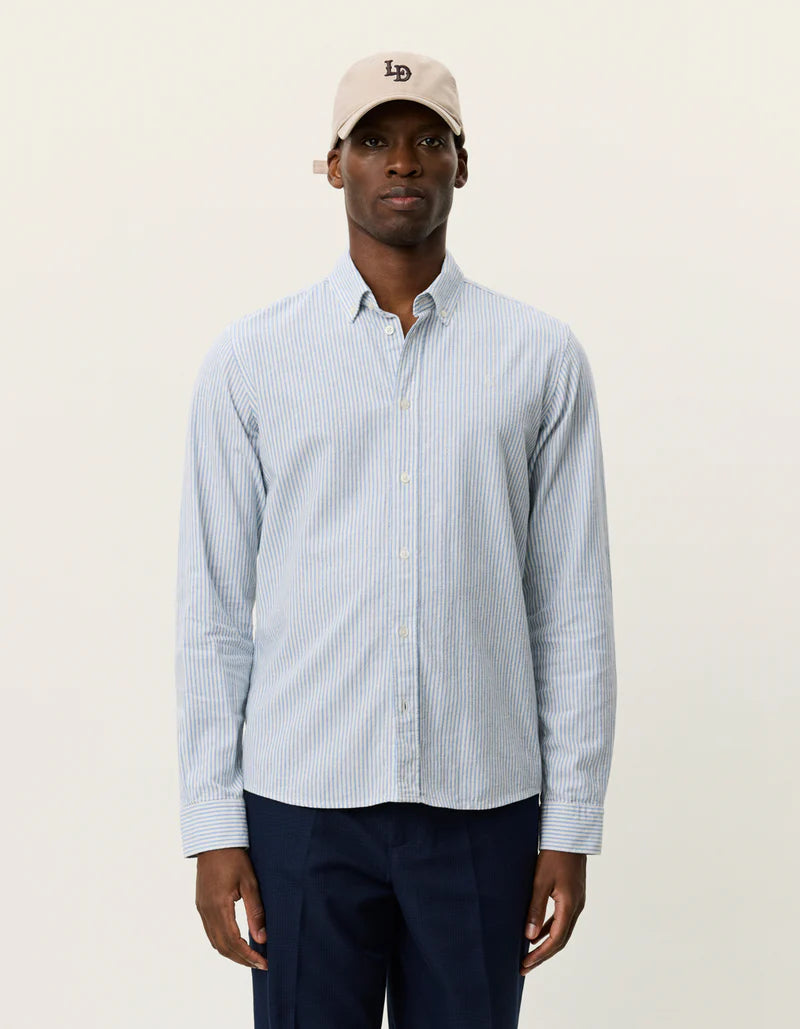 KONRAD STRIPE COTTON LINEN SHIRT ALLURE BLUE