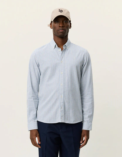 KONRAD STRIPE COTTON LINEN SHIRT ALLURE BLUE