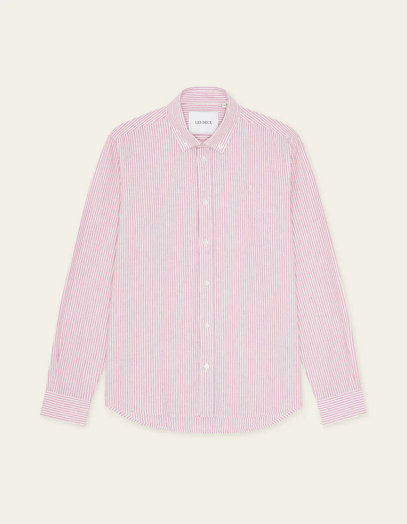 KONRAD STRIPE COTTON LINEN SHIRT PINK