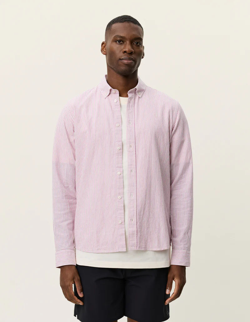 KONRAD STRIPE COTTON LINEN SHIRT PINK