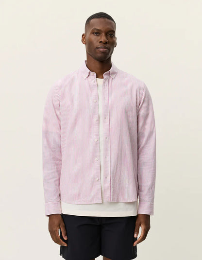 KONRAD STRIPE COTTON LINEN SHIRT PINK