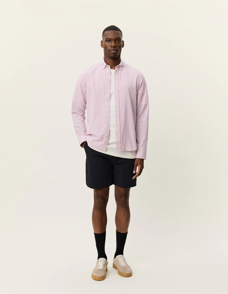 KONRAD STRIPE COTTON LINEN SHIRT PINK