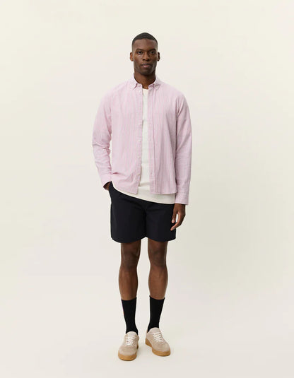 KONRAD STRIPE COTTON LINEN SHIRT PINK