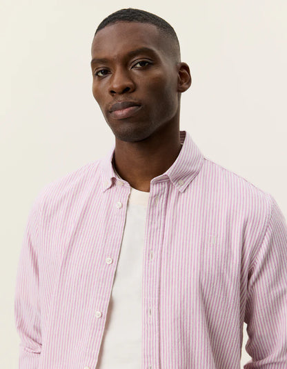 KONRAD STRIPE COTTON LINEN SHIRT PINK