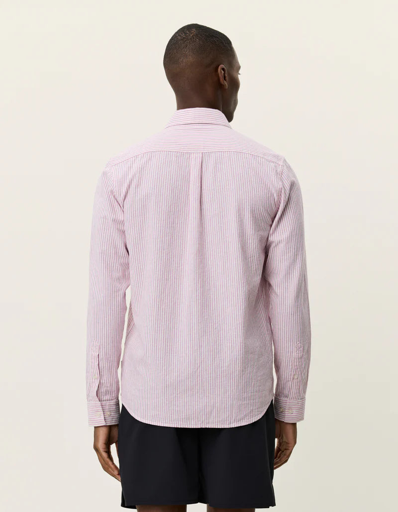 KONRAD STRIPE COTTON LINEN SHIRT PINK