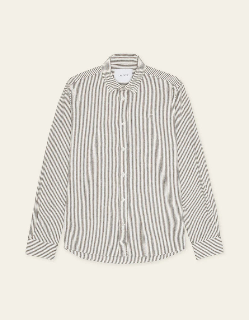 KONRAD STRIPE COTTON LINEN SHIRT BROWN