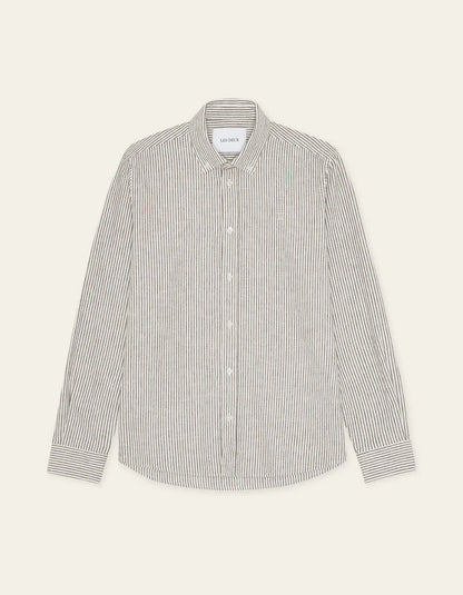KONRAD STRIPE COTTON LINEN SHIRT BROWN