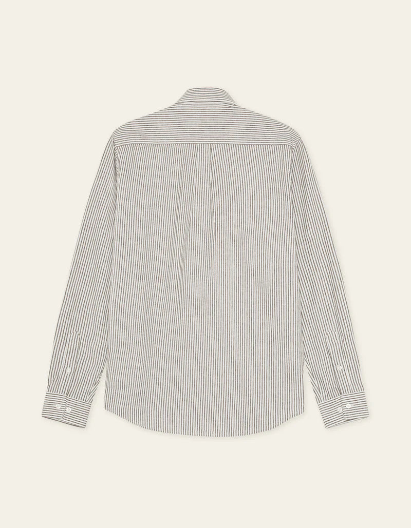 KONRAD STRIPE COTTON LINEN SHIRT BROWN