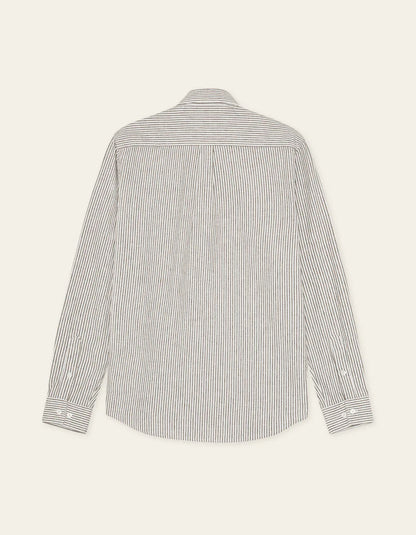 KONRAD STRIPE COTTON LINEN SHIRT BROWN