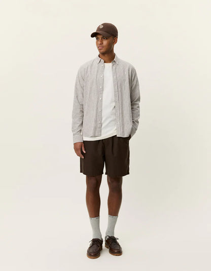 KONRAD STRIPE COTTON LINEN SHIRT BROWN