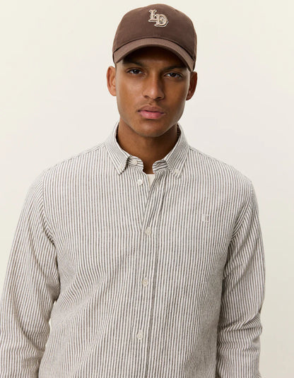 KONRAD STRIPE COTTON LINEN SHIRT BROWN