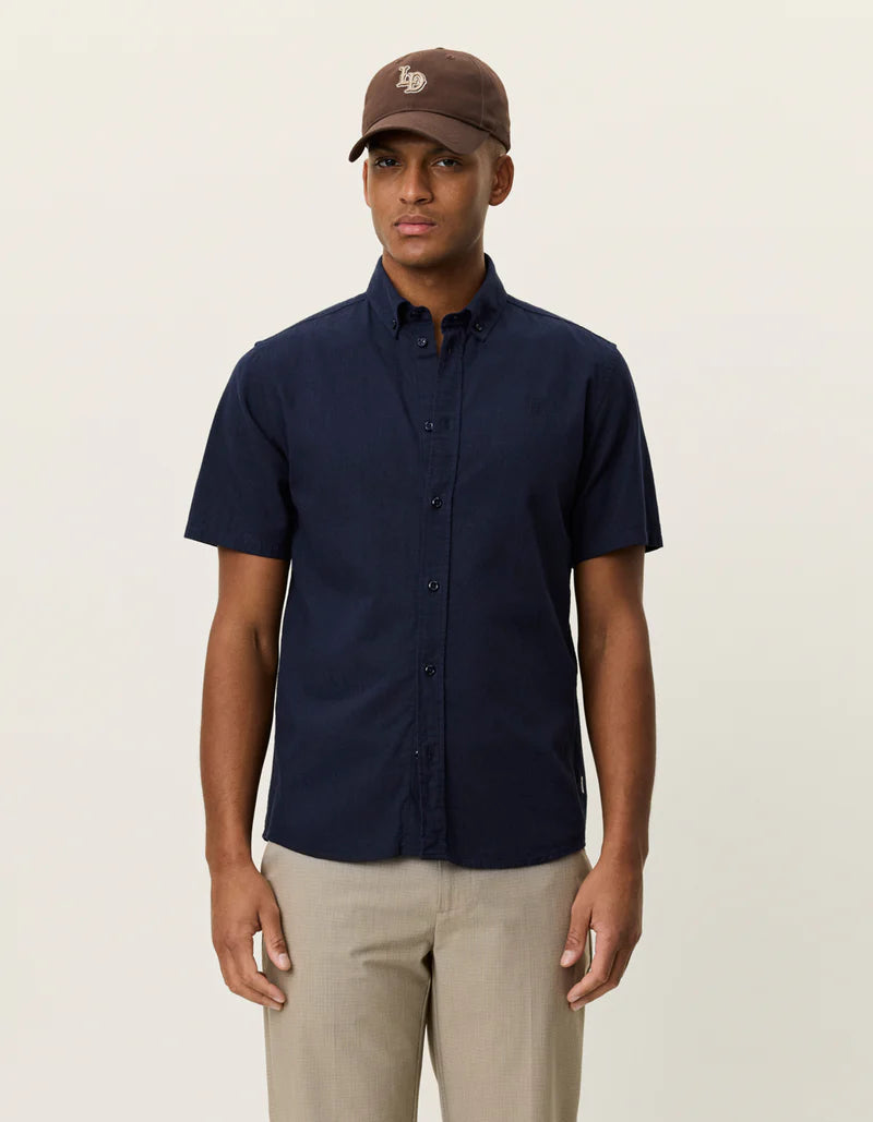 KONRAD COTTON LINEN SS SHIRT NAVY