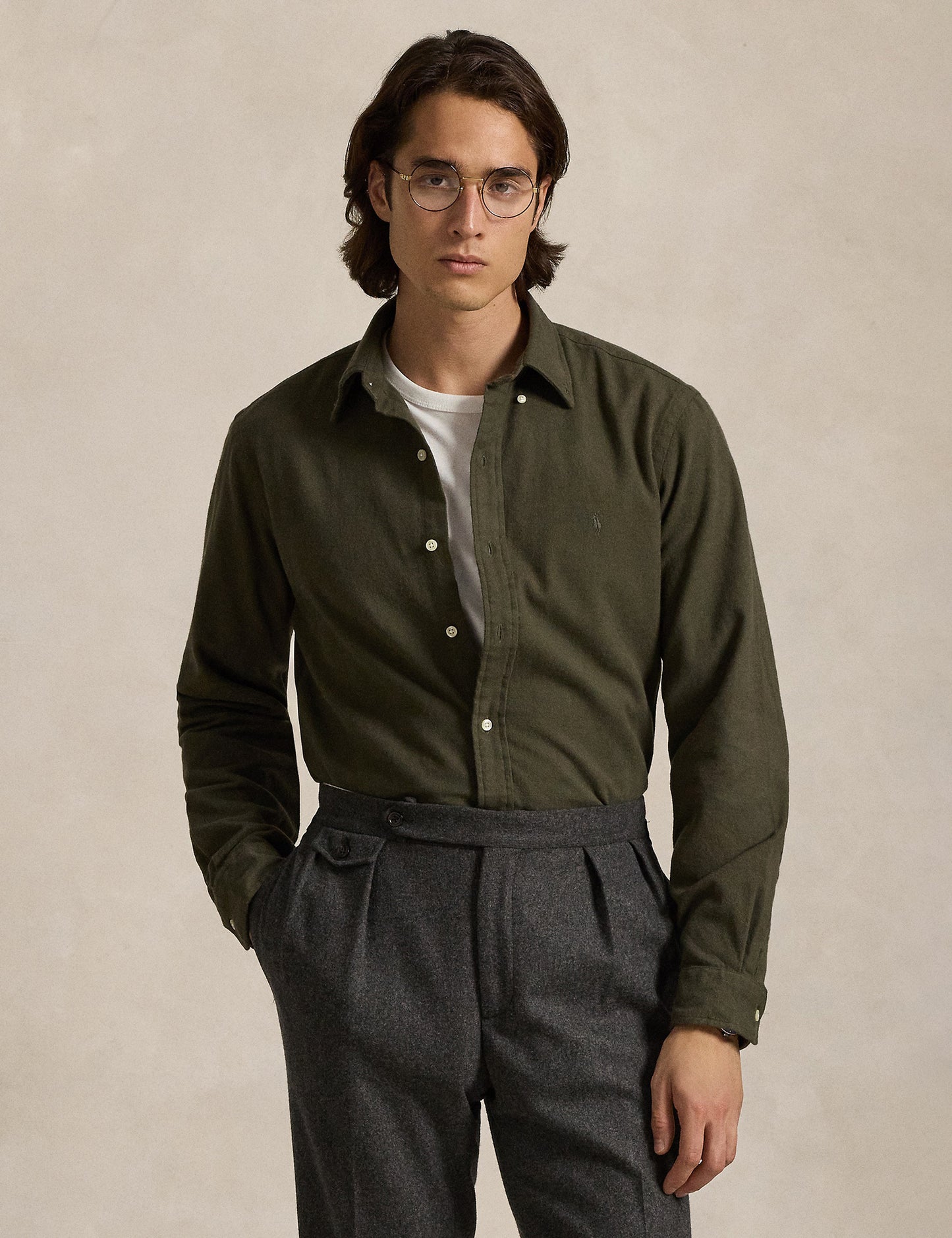 CUSTOM FIT BRUSHED FLANNEL SHIRT RANGER GREEN