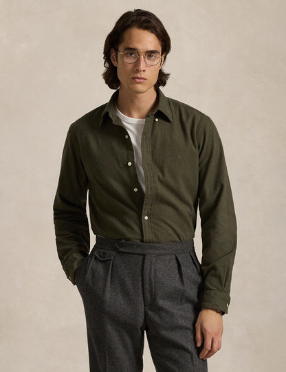 CUSTOM FIT BRUSHED FLANNEL SHIRT RANGER GREEN