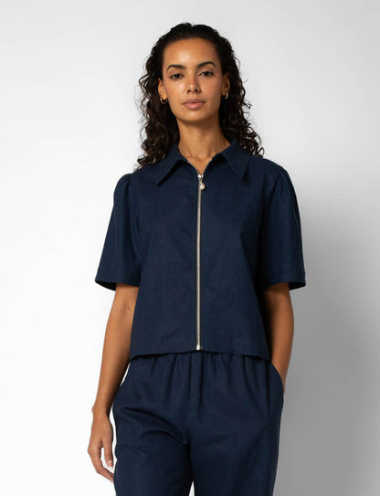 MILA SKJORTE LIN NAVY
