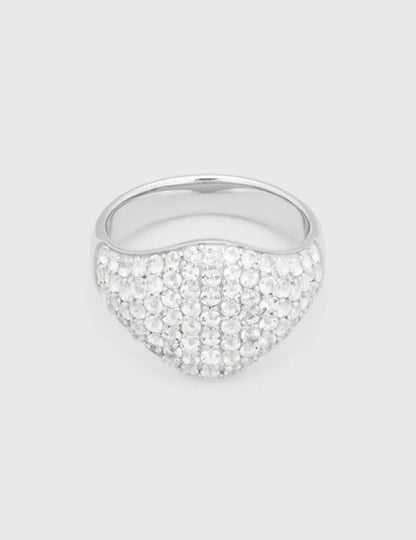 MINI OVAL COCKTAIL WHITE RING SILVER