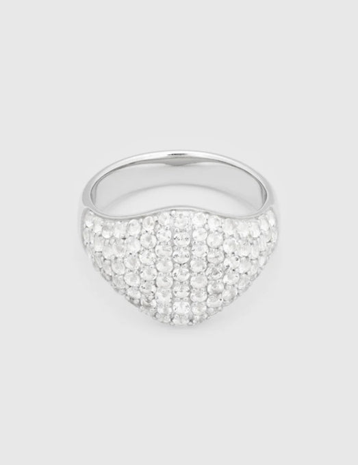 MINI OVAL COCKTAIL WHITE RING SILVER