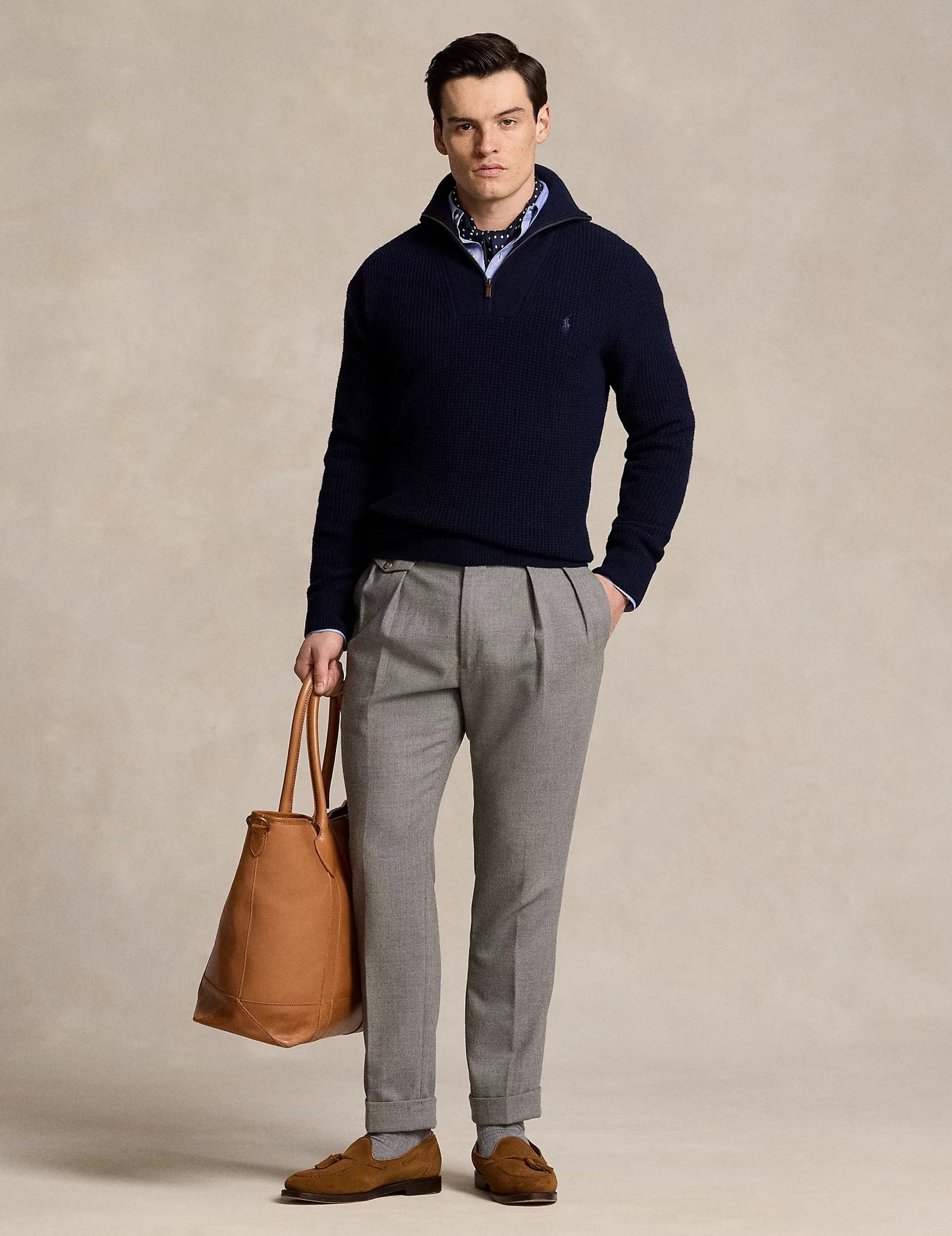 Waffle Wool Cotton Quarter Zip Jumper Hunter Navy