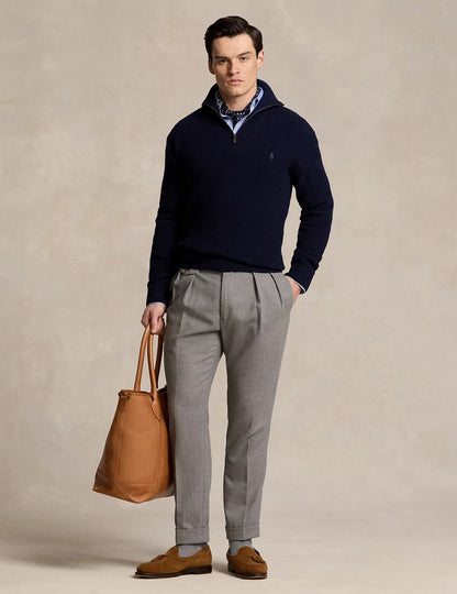 Waffle Wool Cotton Quarter Zip Jumper Hunter Navy