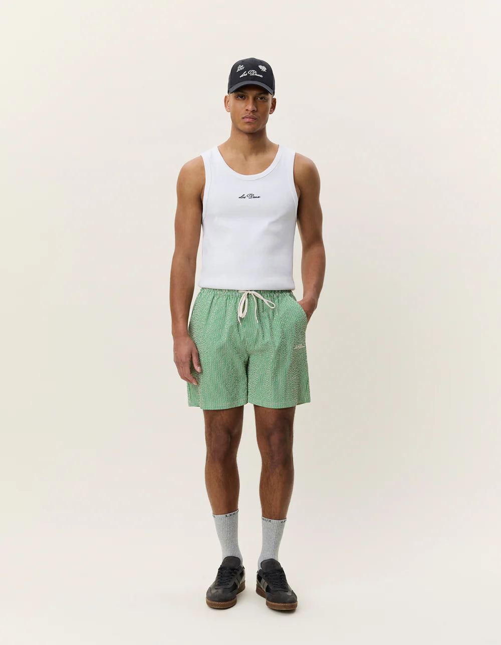 STRIPE SEERSUCKER SWIM SHORTS GREEN