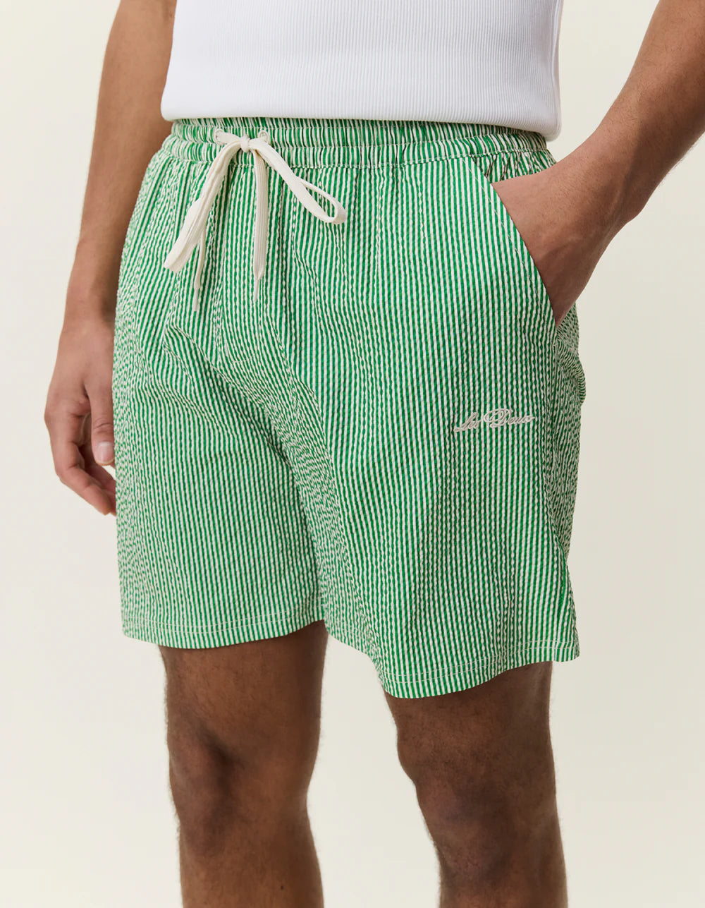 STRIPE SEERSUCKER SWIM SHORTS GREEN