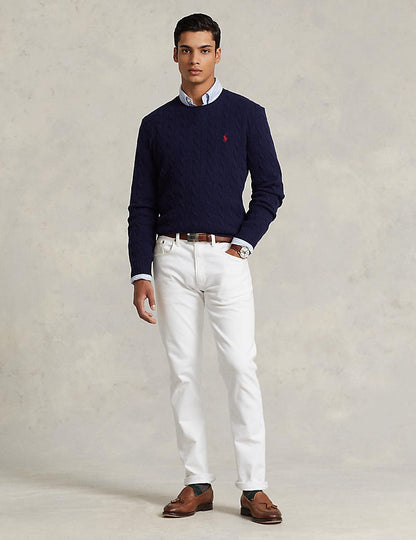 CABLE-KNIT WOOL-CASHMERE SWEATER BLUE