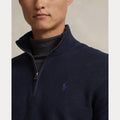 MESH-KNIT COTTON QUARTER ZIP JUMPER NAVY