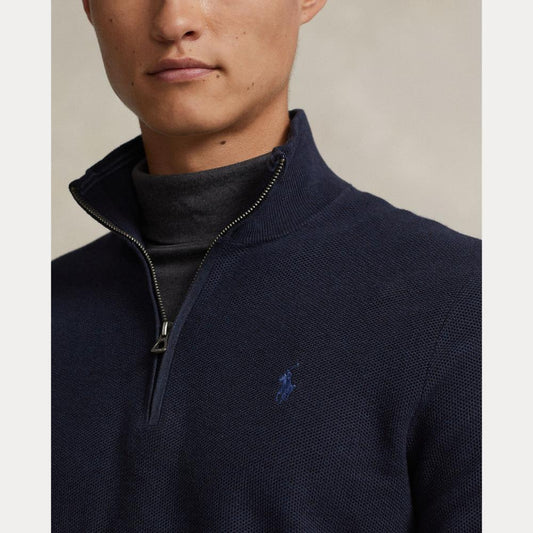 MESH-KNIT COTTON QUARTER ZIP JUMPER NAVY