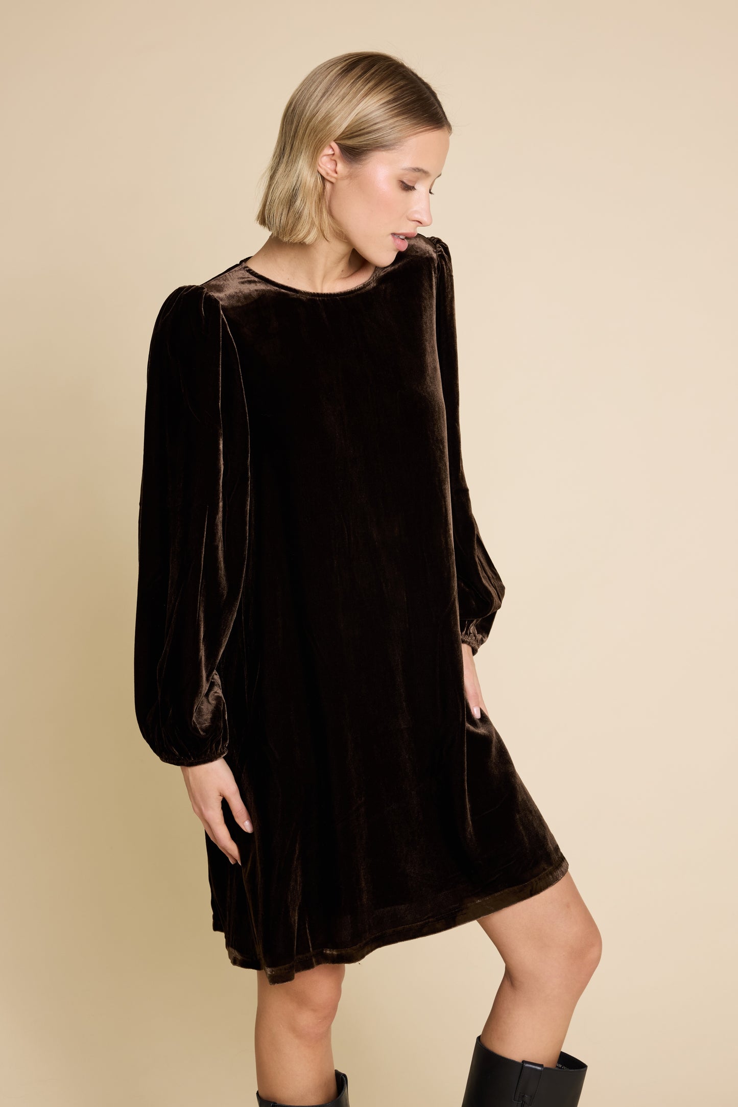 LUNA VELVET DRESS BROWN