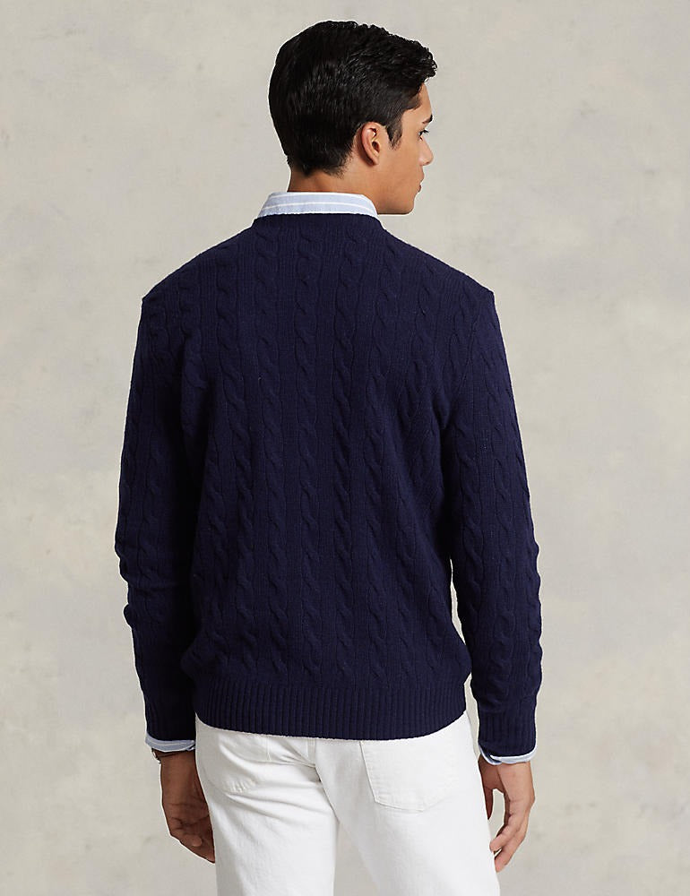 CABLE-KNIT WOOL-CASHMERE SWEATER BLUE