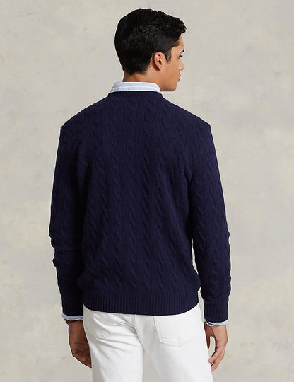 CABLE-KNIT WOOL-CASHMERE SWEATER BLUE