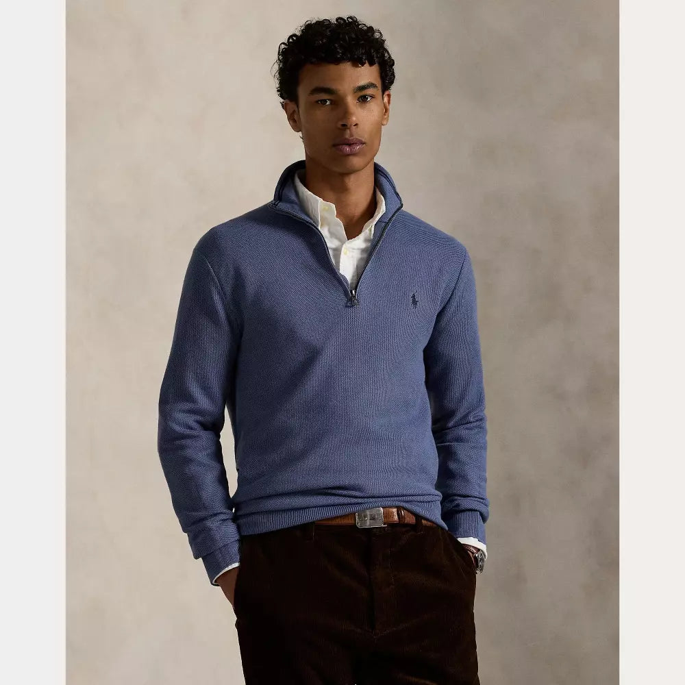 COTTON ZIP PULLOVER CAPRI BLUE