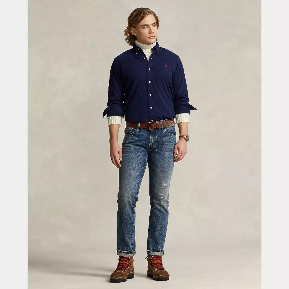 CUSTOM FIT BRUSHED FLANNEL SHIRT NEWPORT NAVY